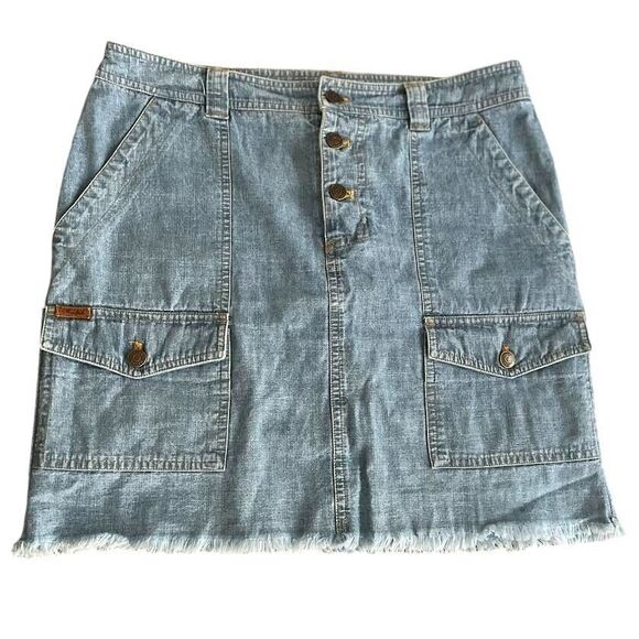 Ralph Lauren Women's Cargo Skirt Blue Denim Cut Off Fringe Hem Lightweig… - Picture 1 of 14